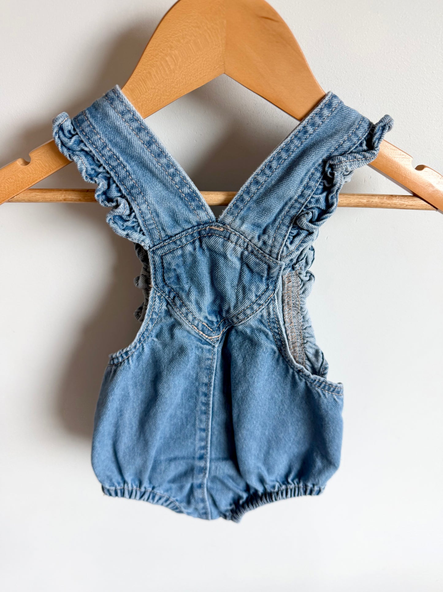 Daisy Embroidered Denim Bubble Romper / 6-12m
