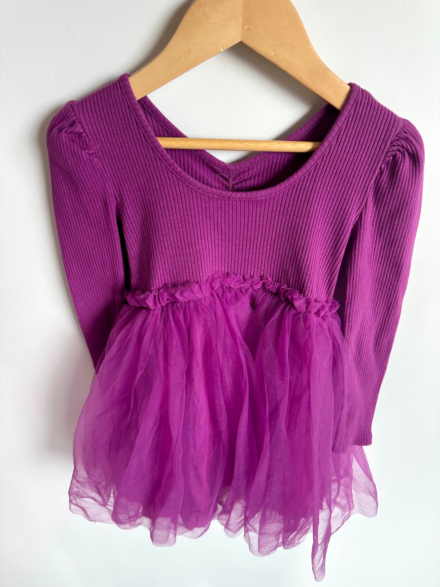 Purple Rib + Tulle Dress / 4T