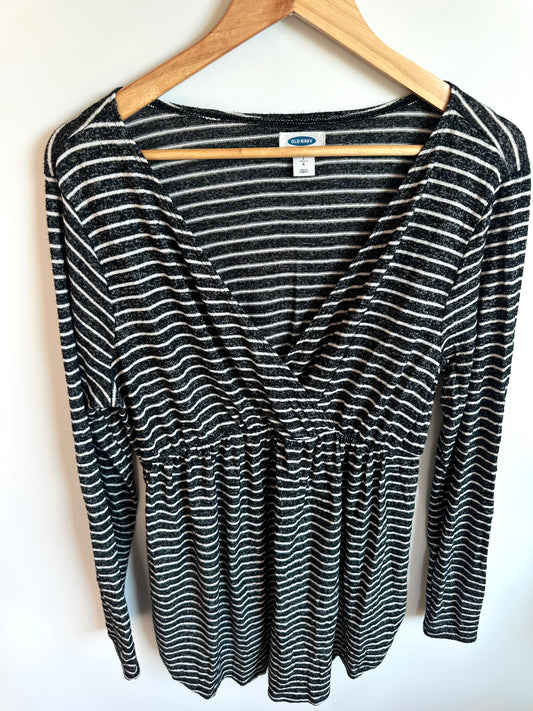 Striped Black + White Long Maternity Top / Large