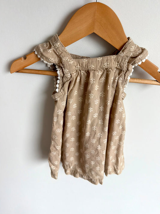 Taupe Floral Dress / 0-3m