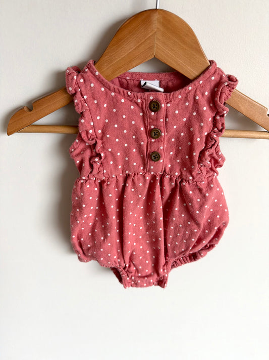 Dotted Ruffle Sleeve Bubble Romper / 0-3m