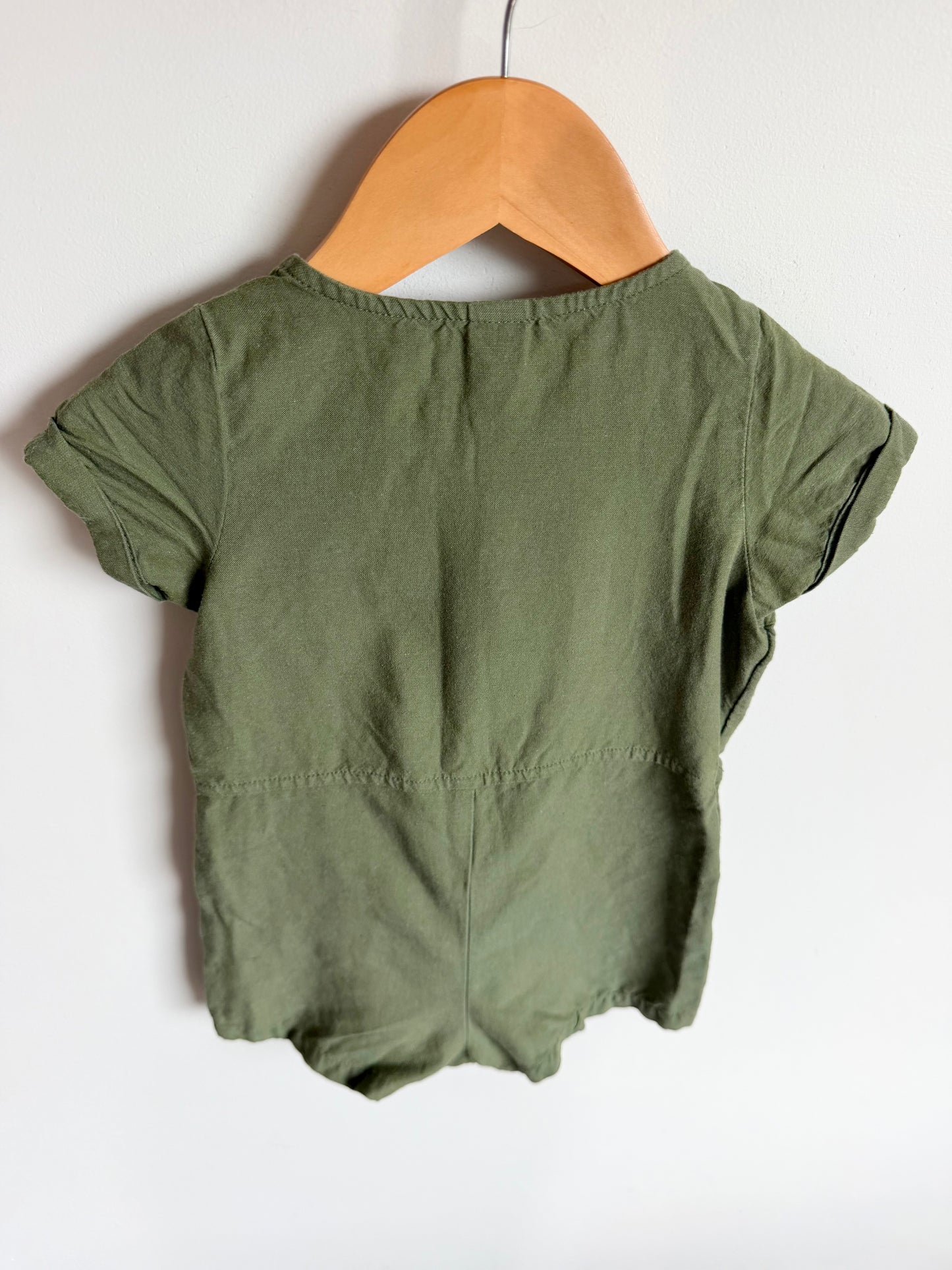 Olive Button Romper / 12-18m