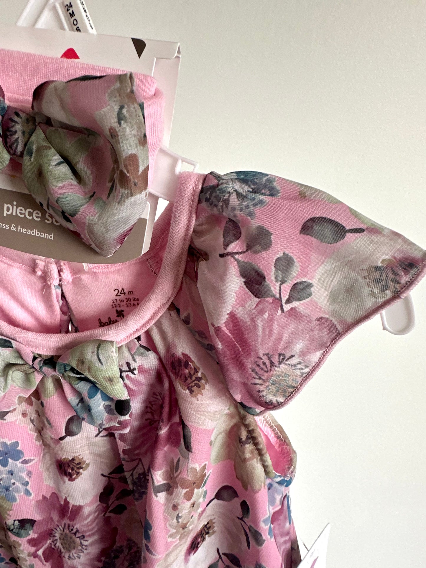 Pink Floral Dress with Headband (With Tags) / 24m