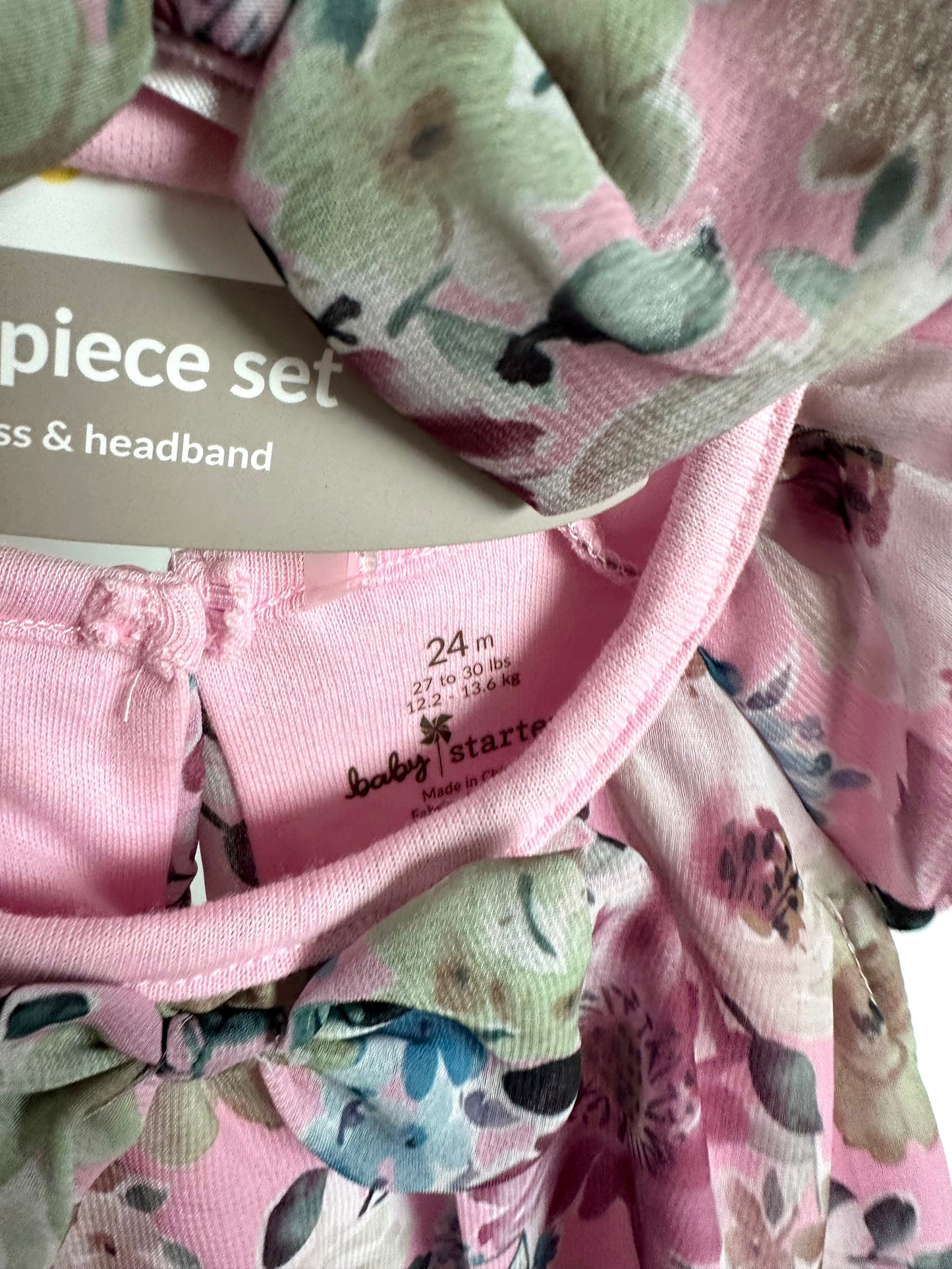 Pink Floral Dress with Headband (With Tags) / 24m