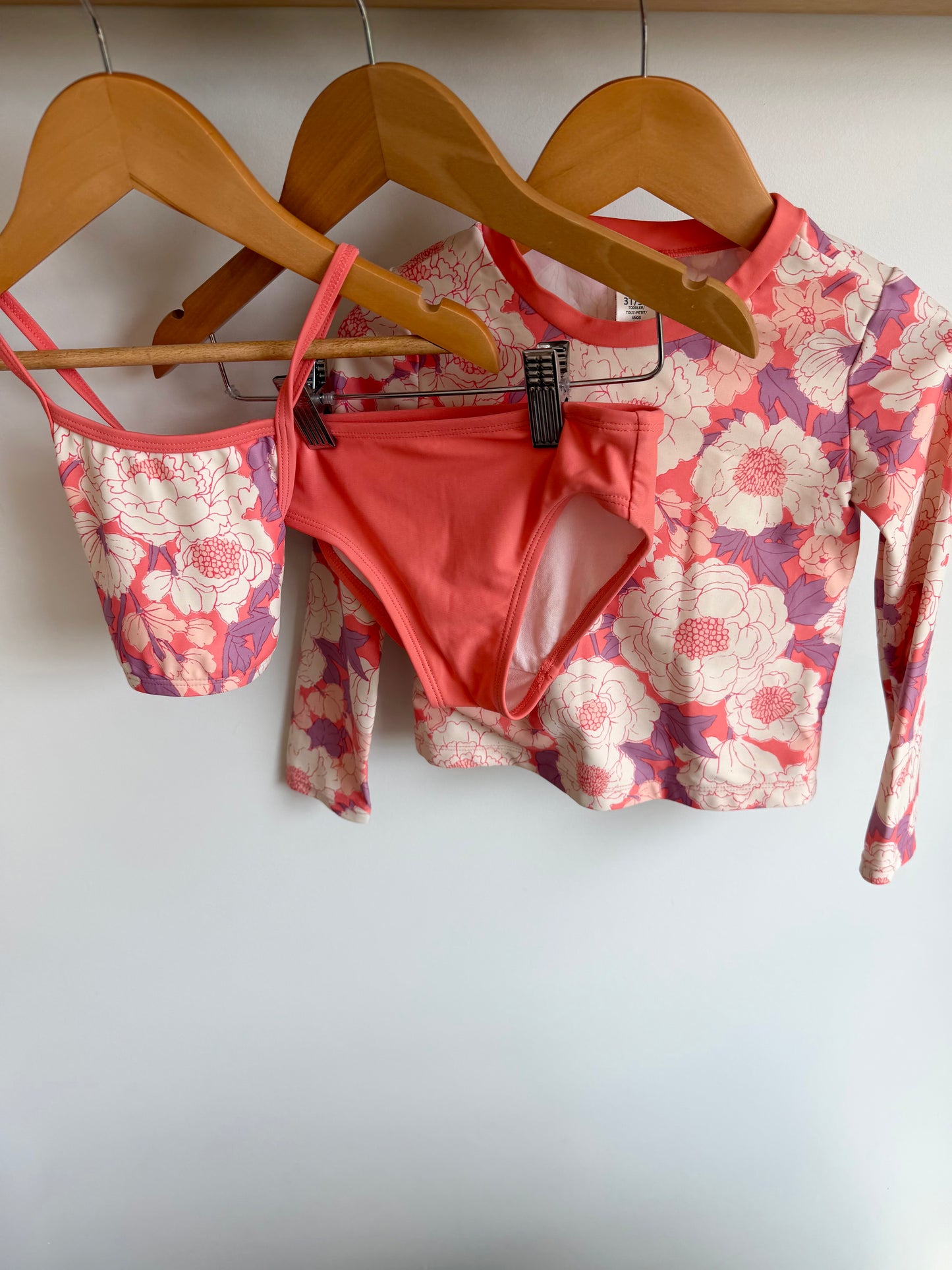 Floral Coral Three Piece Swim Suit / 3T