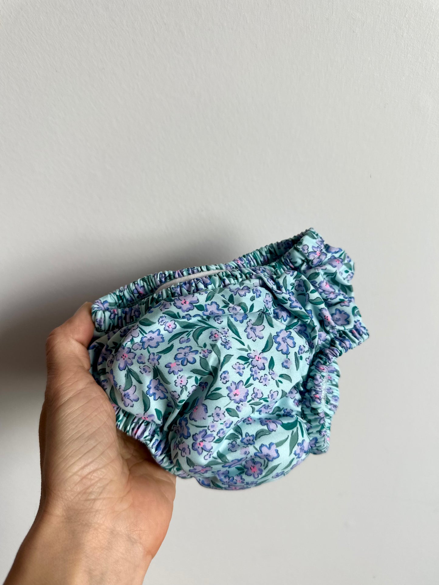 Blue with Purple Flower Swim Diaper / 0-3m