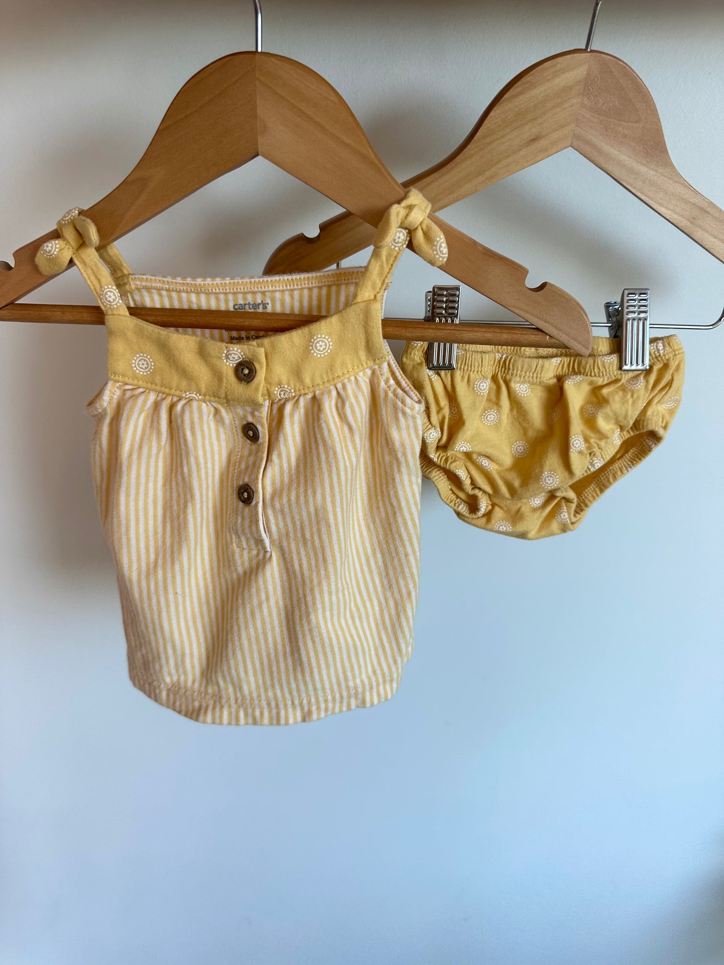 Yellow Striped Circle Pattern Top + Bloomer Set / 6m