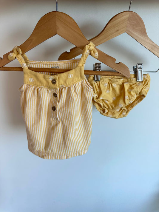 Yellow Striped Circle Pattern Top + Bloomer Set / 6m