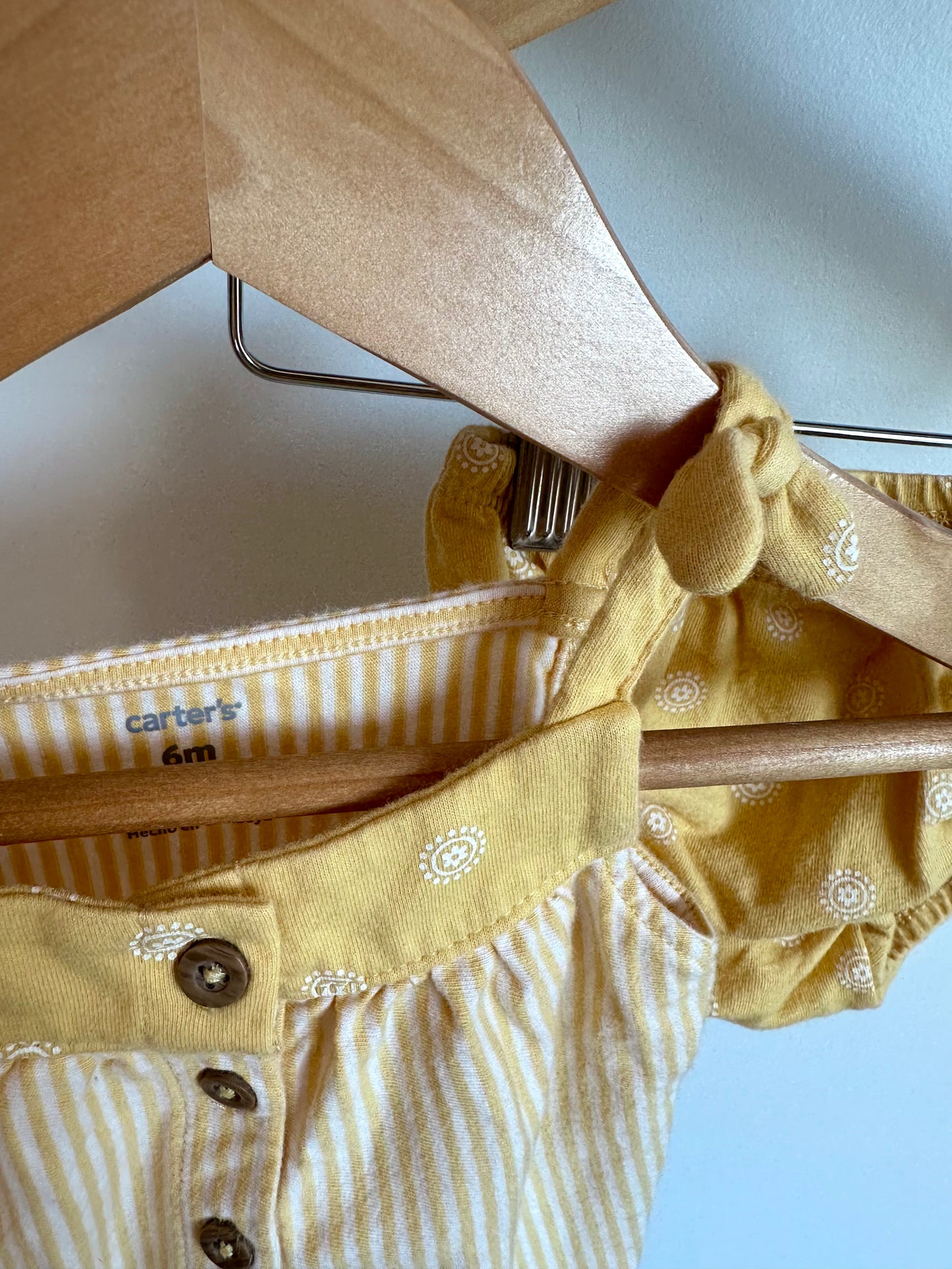 Yellow Striped Circle Pattern Top + Bloomer Set / 6m