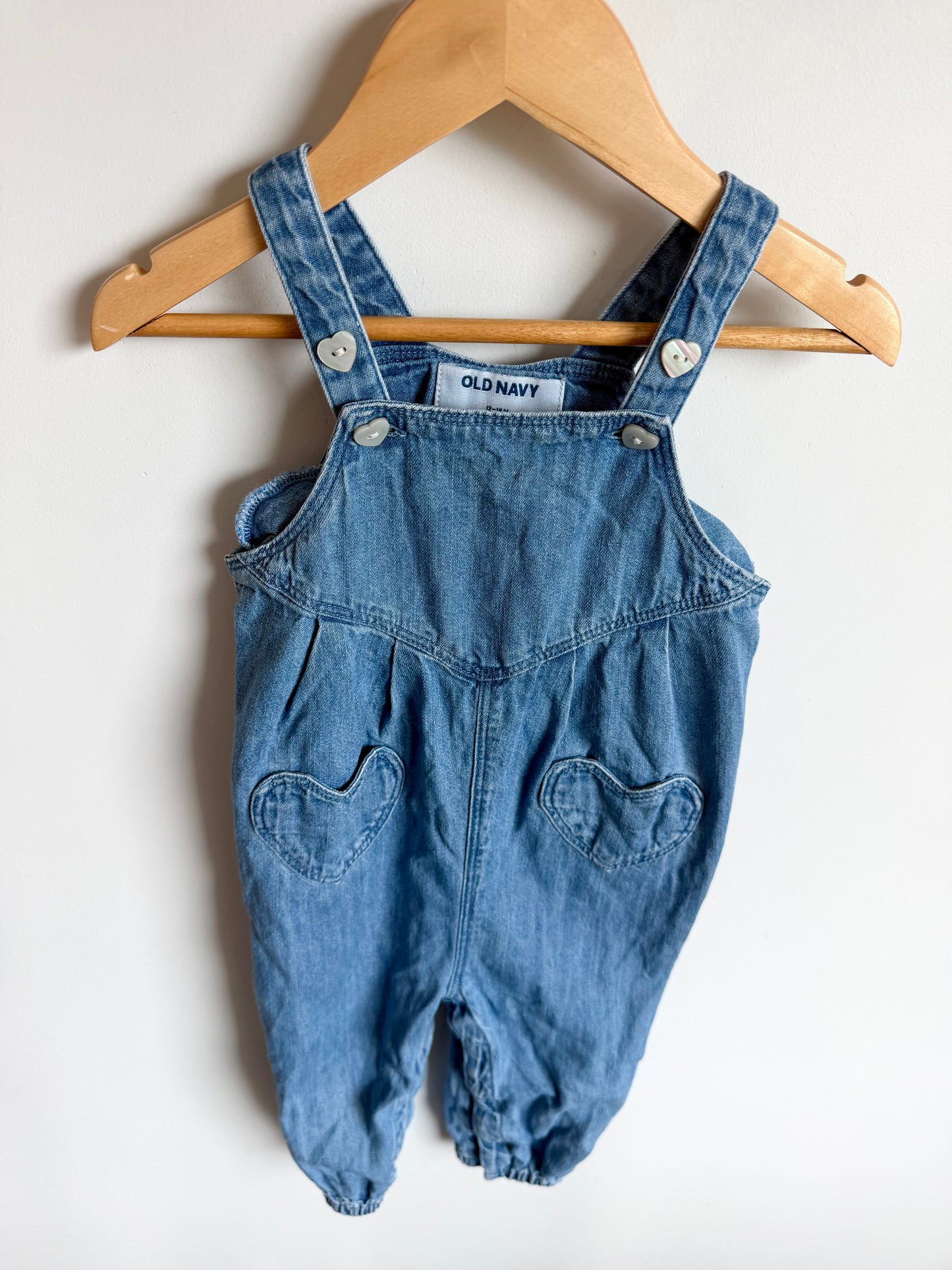 Denim Heart Pocket Overall Jumpsuit / 12-18m