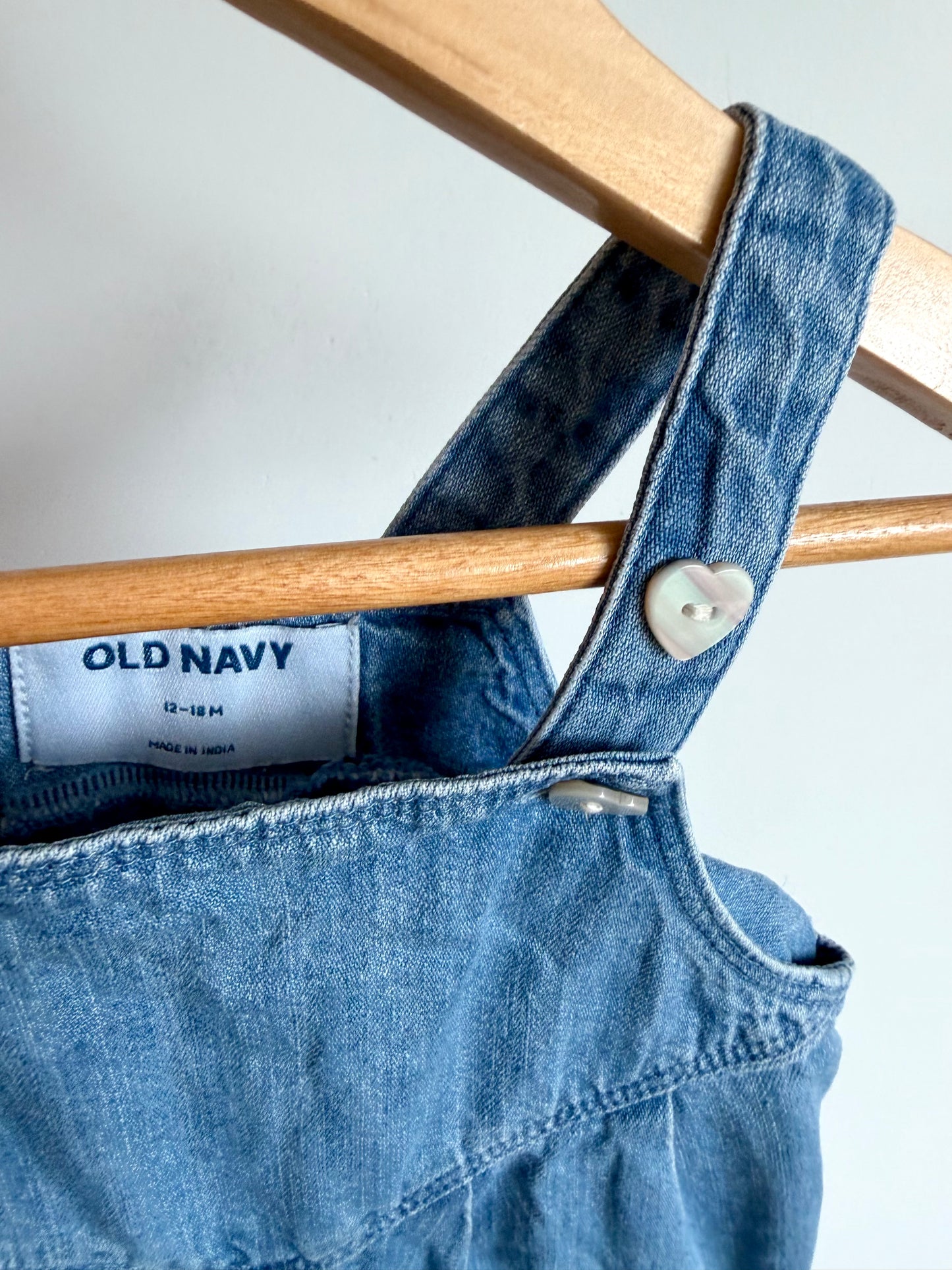 Denim Heart Pocket Overall Jumpsuit / 12-18m