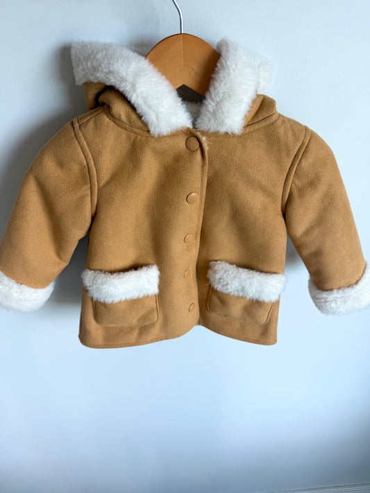 Faux Fur Lined Tan Coat with Ears / 6-12m