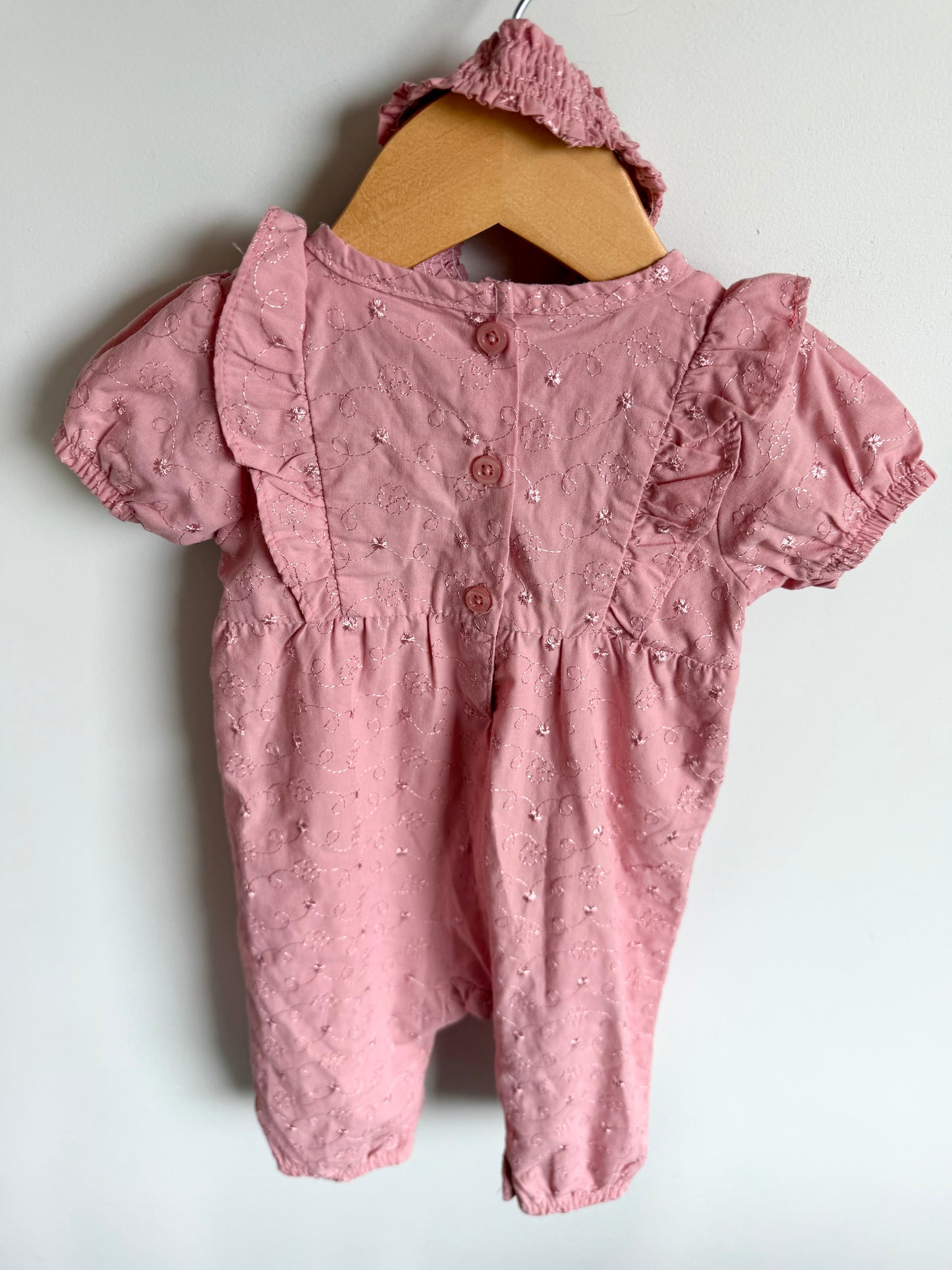 Pink Embroidered Jumpsuit with Headband / 9-12m