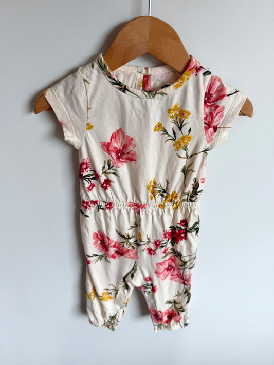 White Floral Jumpsuit / 6-12m