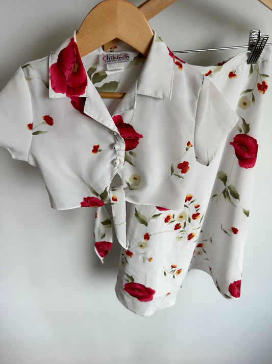 Vintage White Floral Top + Long Skirt / 4-5 years