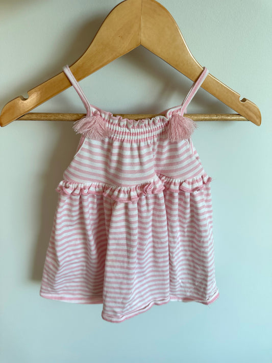 Pink Striped Ruffle Dress / 3-6m