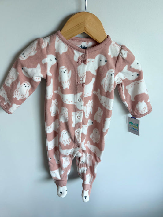 Pink Fleece Animal Print Sleeper (With Tags) / 3-6m