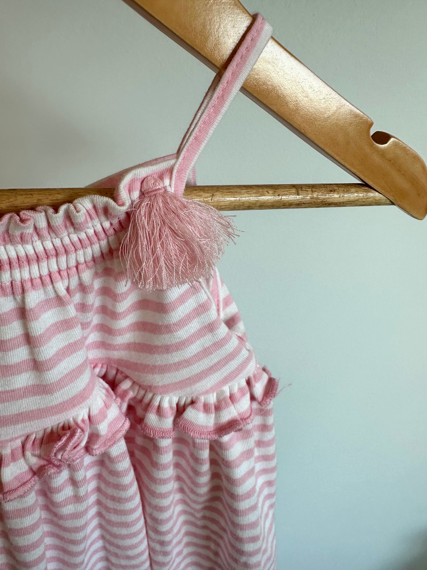 Pink Striped Ruffle Dress / 3-6m