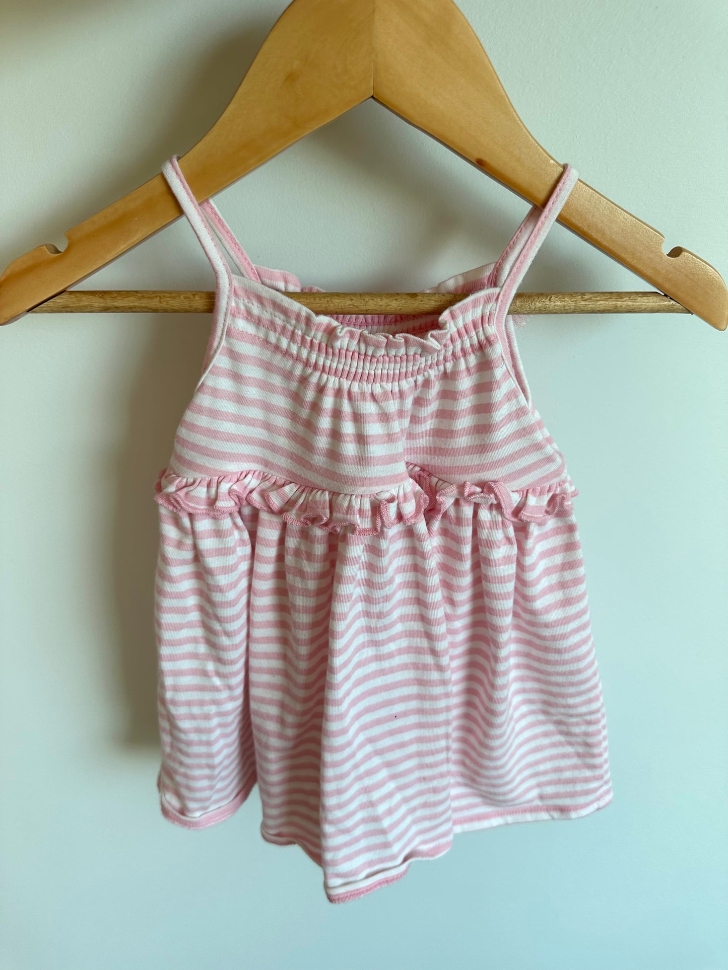 Pink Striped Ruffle Dress / 3-6m