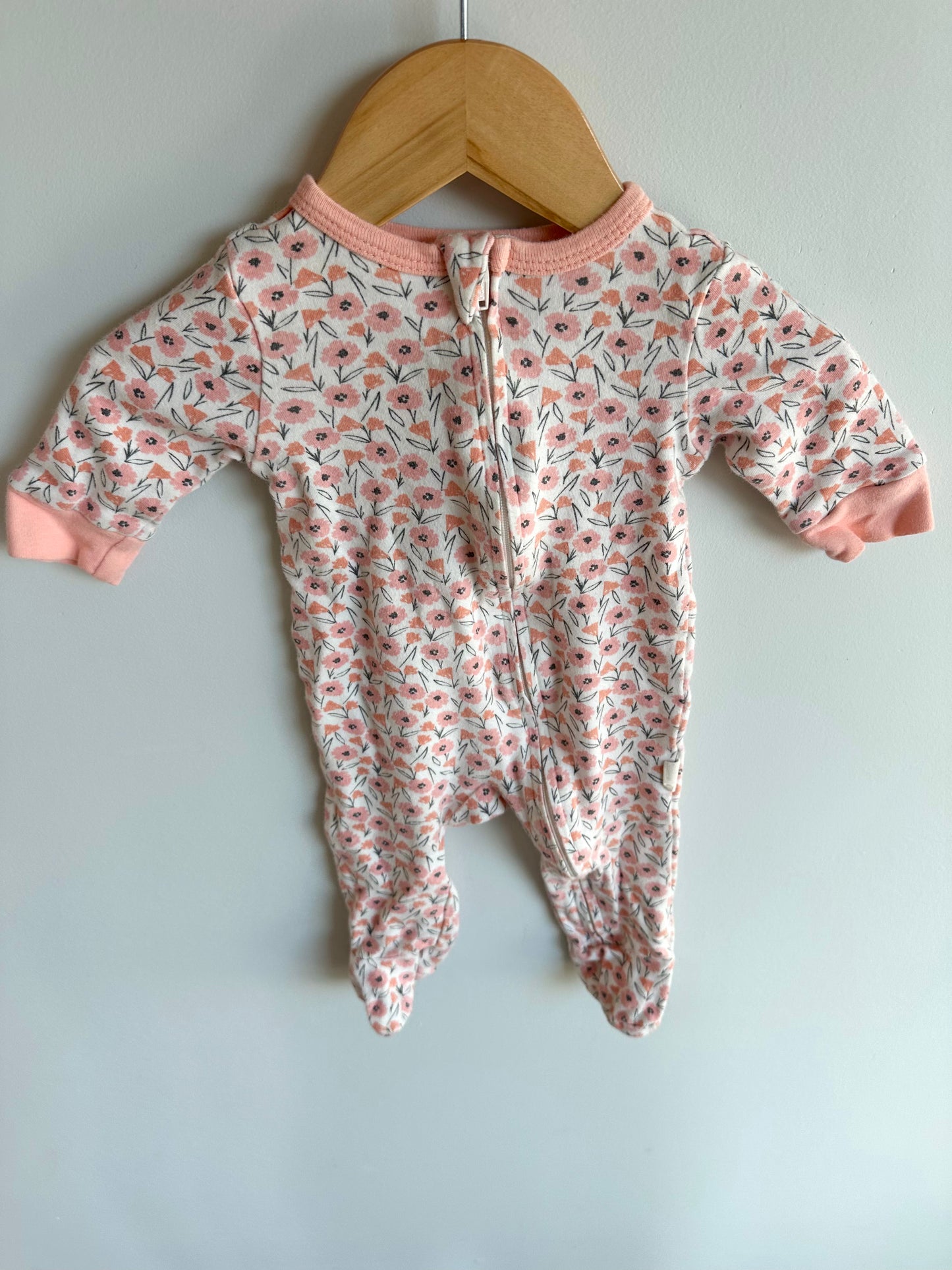 Footed Peach Floral Sleeper / 0-3m