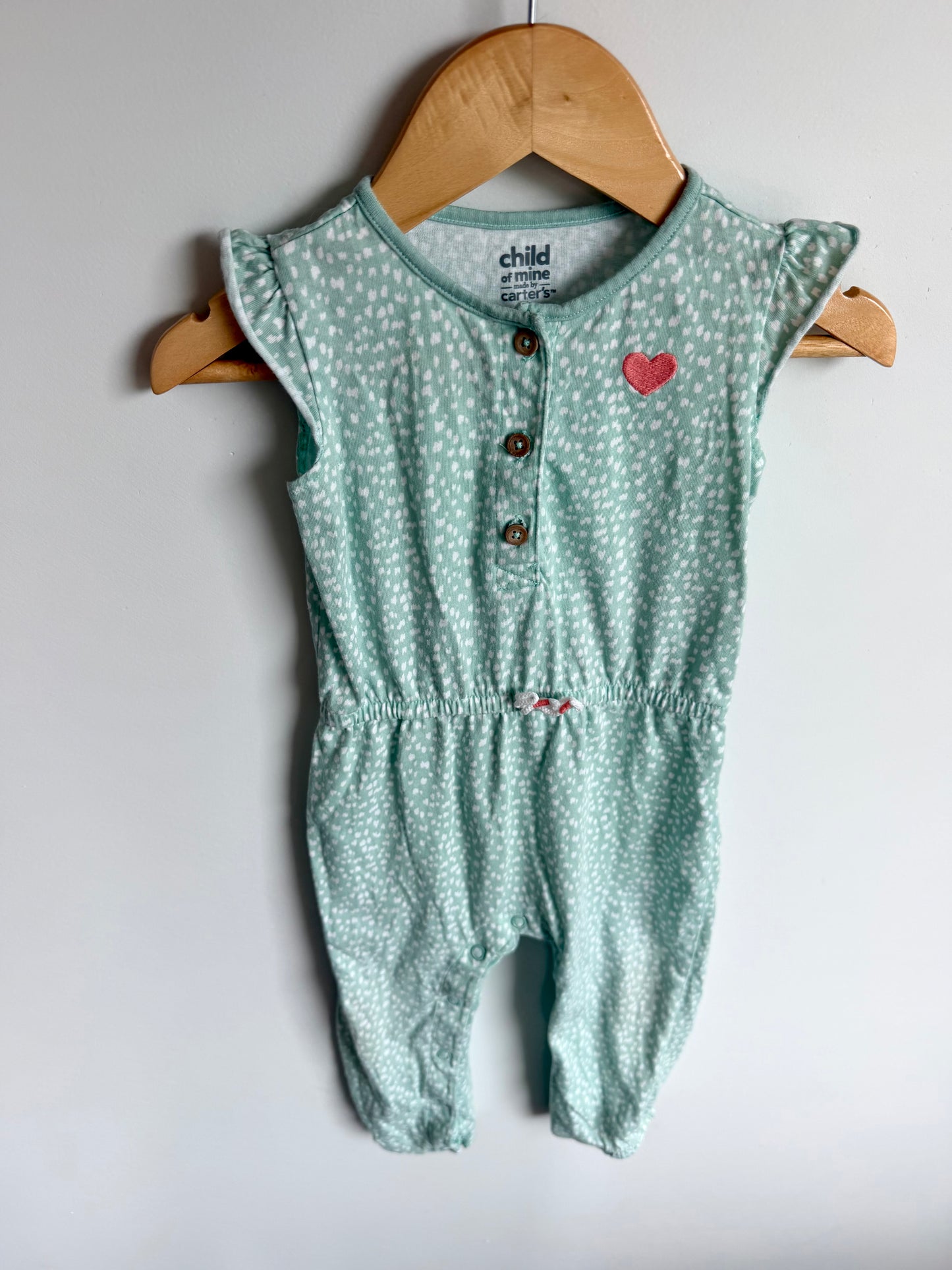 Sleeveless Green Spotted  Heart Jumpsuit / 18m
