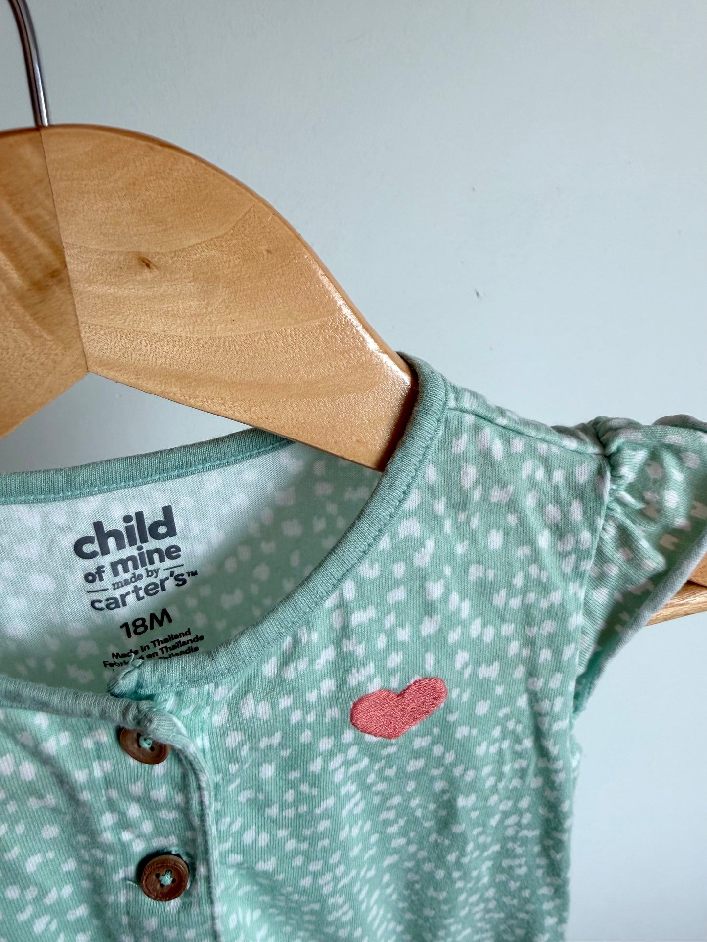 Sleeveless Green Spotted  Heart Jumpsuit / 18m