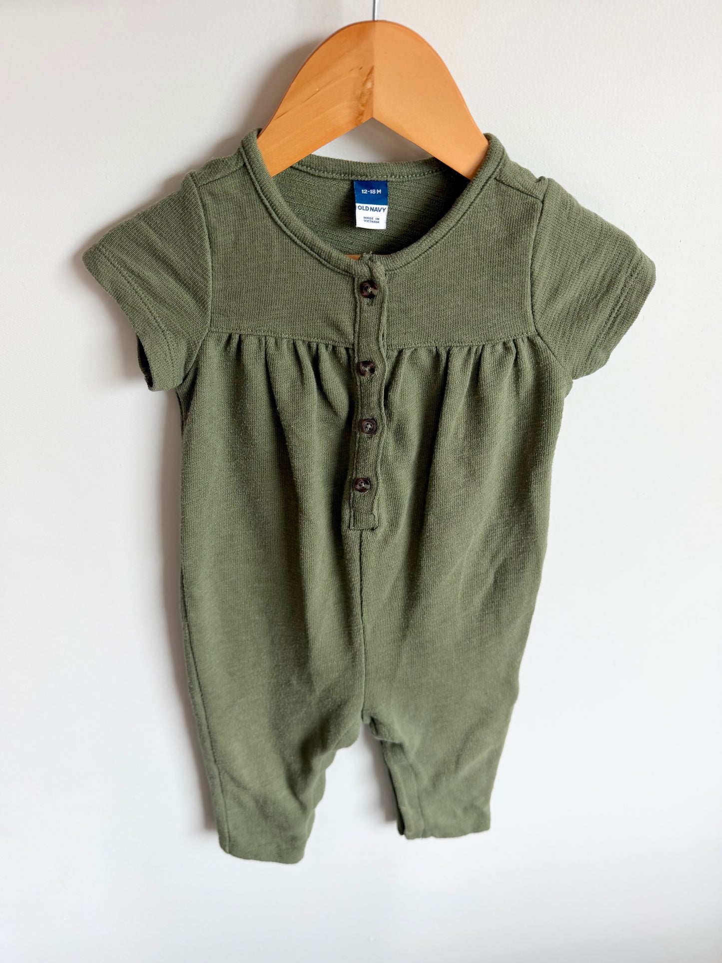 Olive Button Jumpsuit / 12-18m