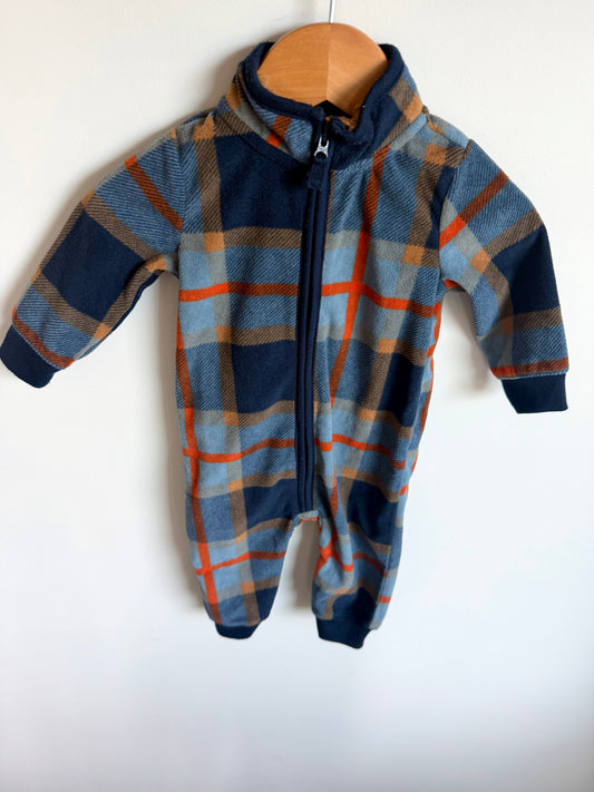 Fleece Blue Plaid Jumpsuit / 6m