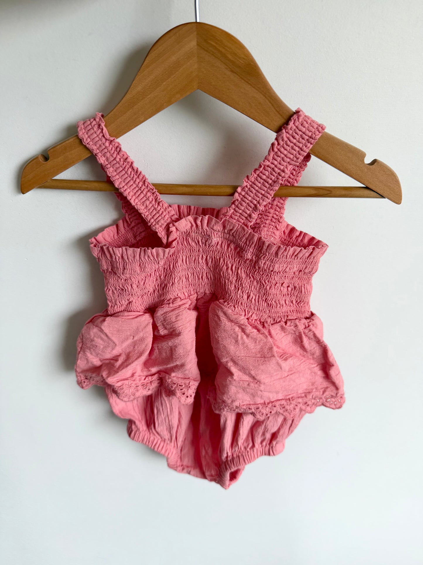 Pink Eyelet Detail Bubble Romper / 12-18m