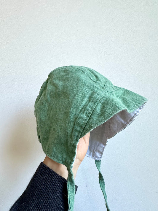 Rain People Green Linen Bonnet / 3-6m?