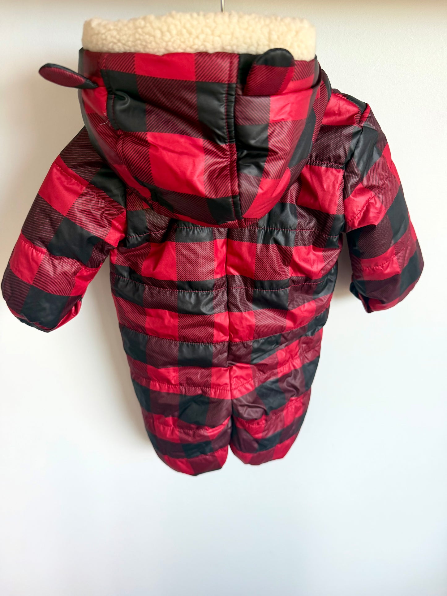 Red Checkered Fleece Lined Bunting Suit / 0-3m
