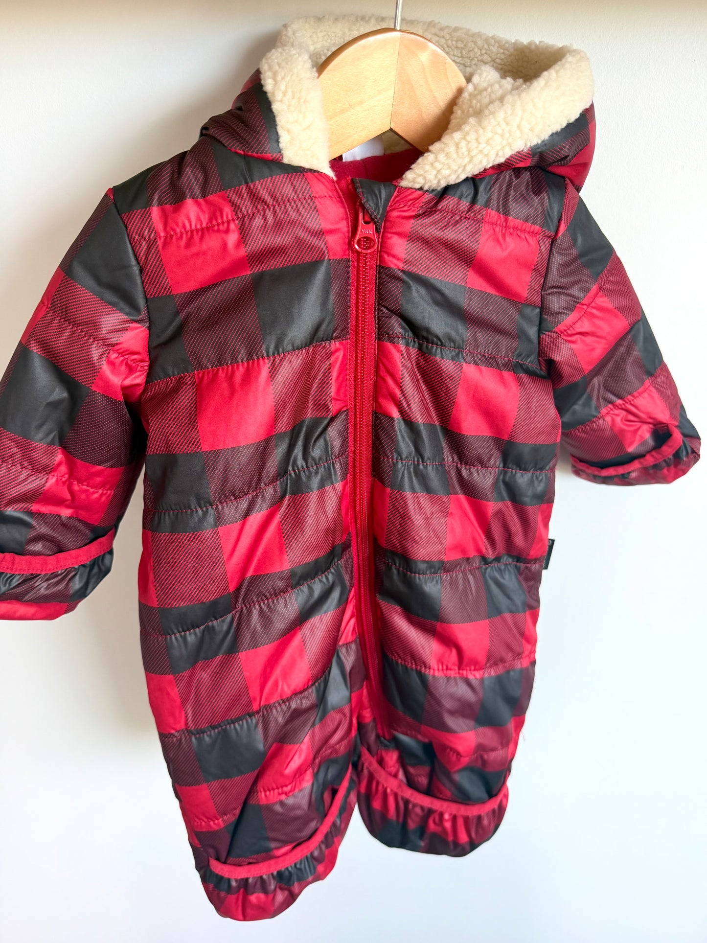 Red Checkered Fleece Lined Bunting Suit / 0-3m