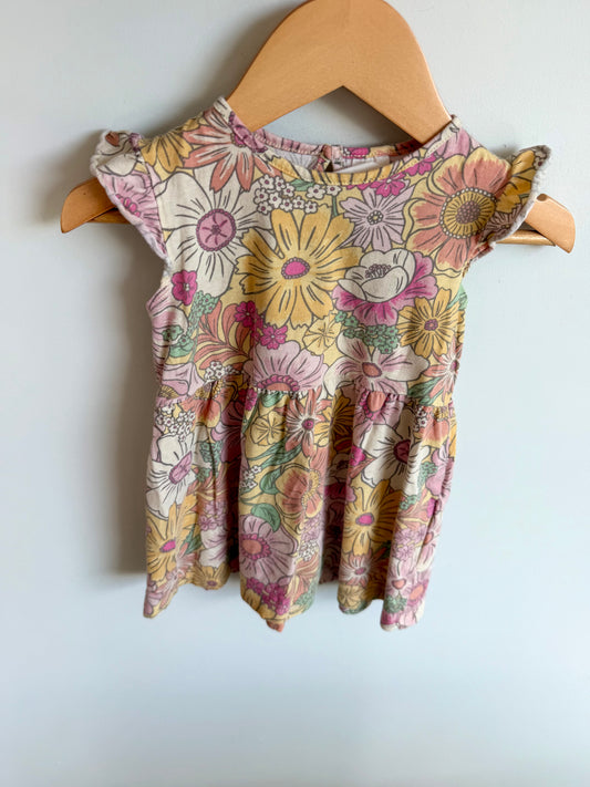 H&M Colored Floral Yellow Dress / 12-18m