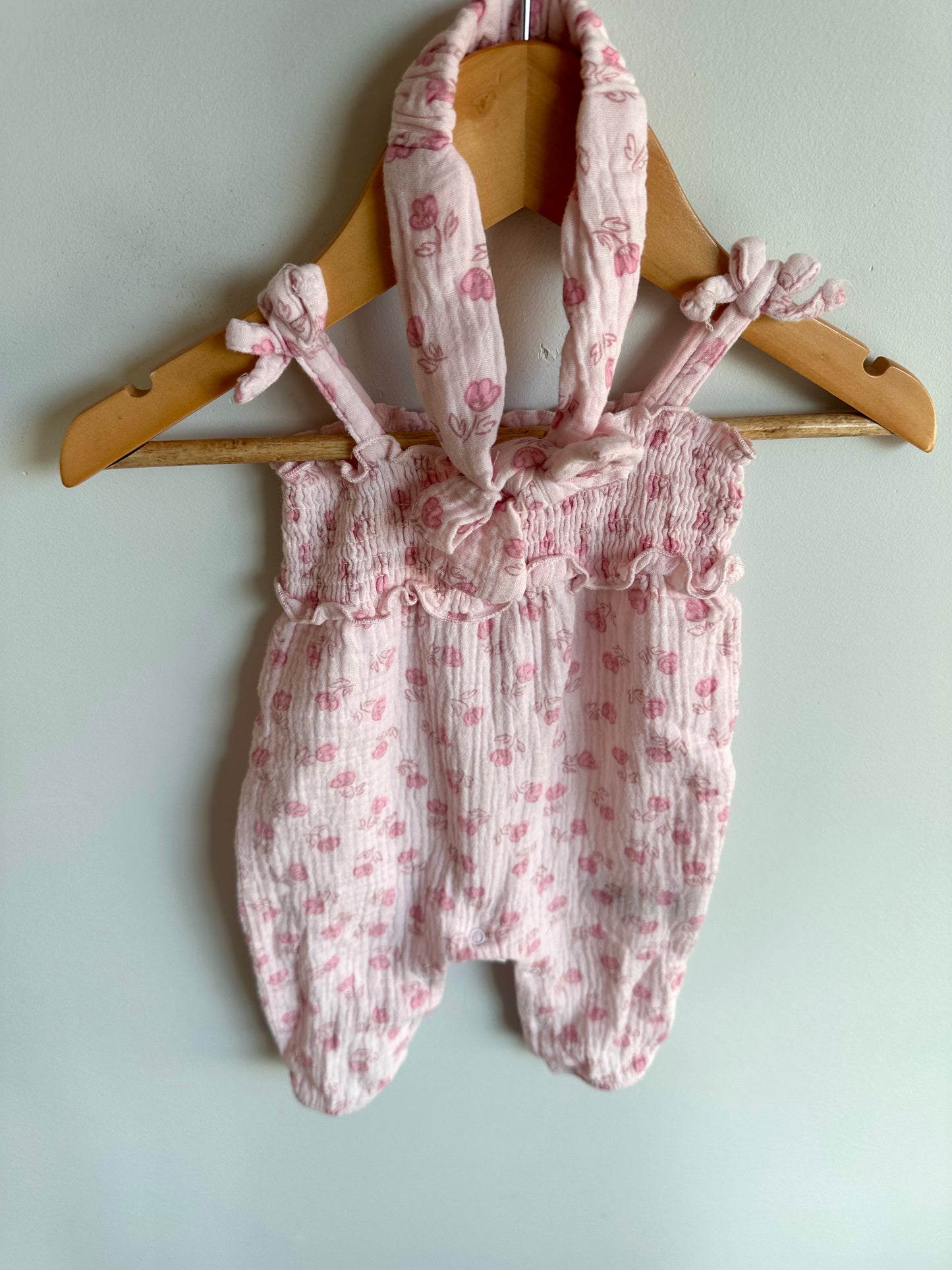 Pink Floral Rousing Jumpsuit + Headband Set / 0-3m
