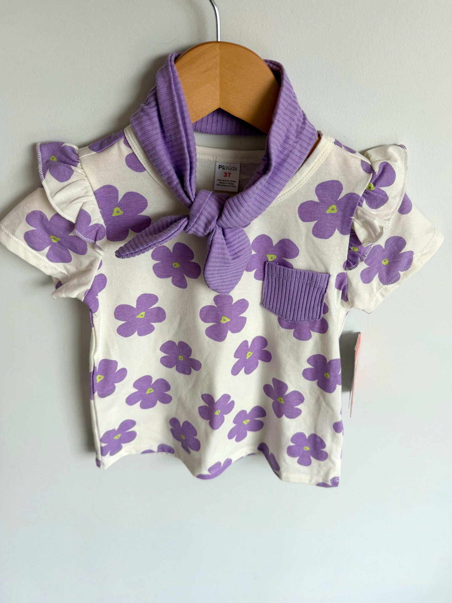Purple Flower Pocket Top + Headband (With tags) / 3T