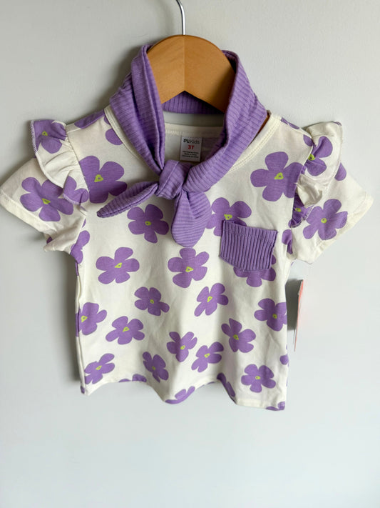 Purple Flower Pocket Top + Headband (With tags) / 3T