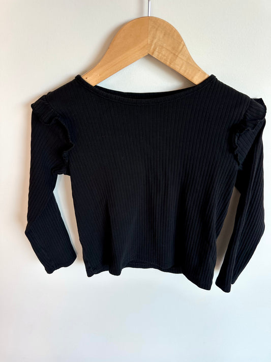 H&M Black Ribbed Ruffle Sleeve Top / 4-5 years