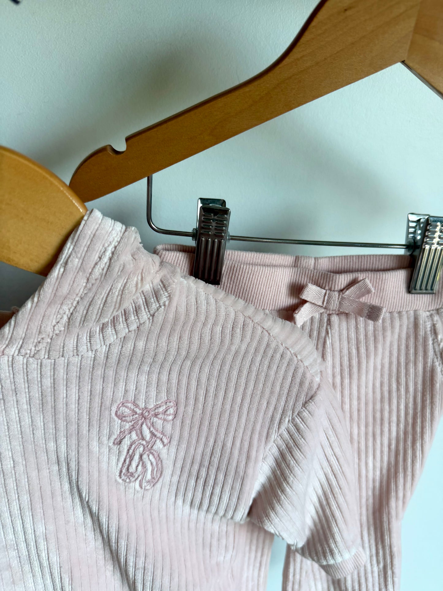 Pink Ribbed Velour Sweater + Pants Set / 6m