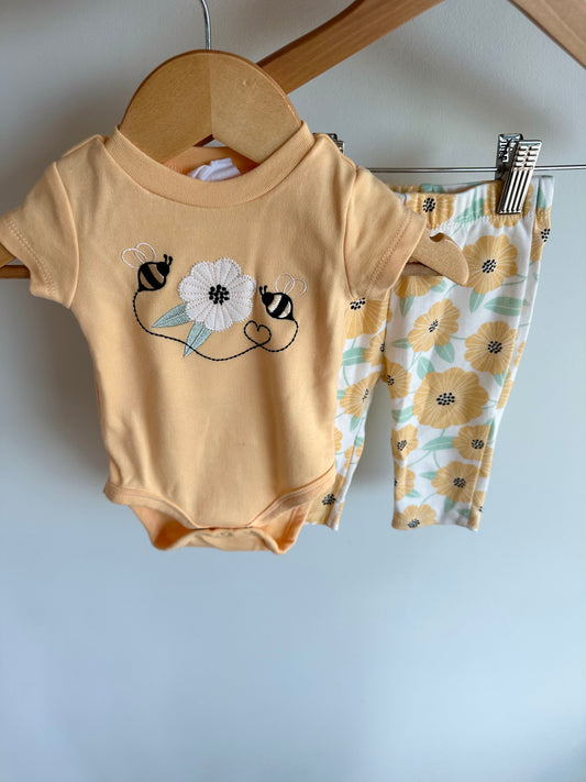 Bee + Flowers Bodysuit + Pants Set / 3m