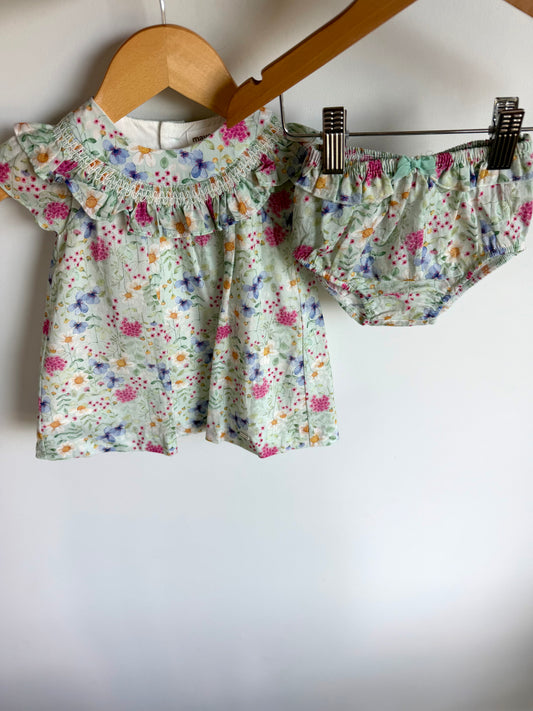 Mayoral mint Floral Dress + Bloomers Set / 4-6m