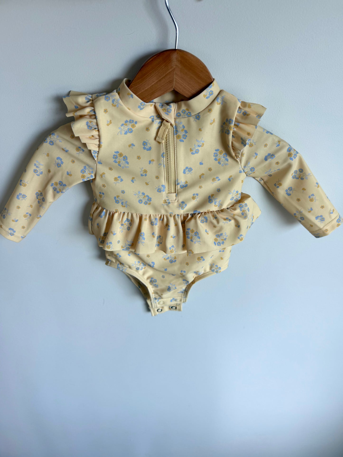 Yellow Floral Half Zip Swimsuit / 3-6m
