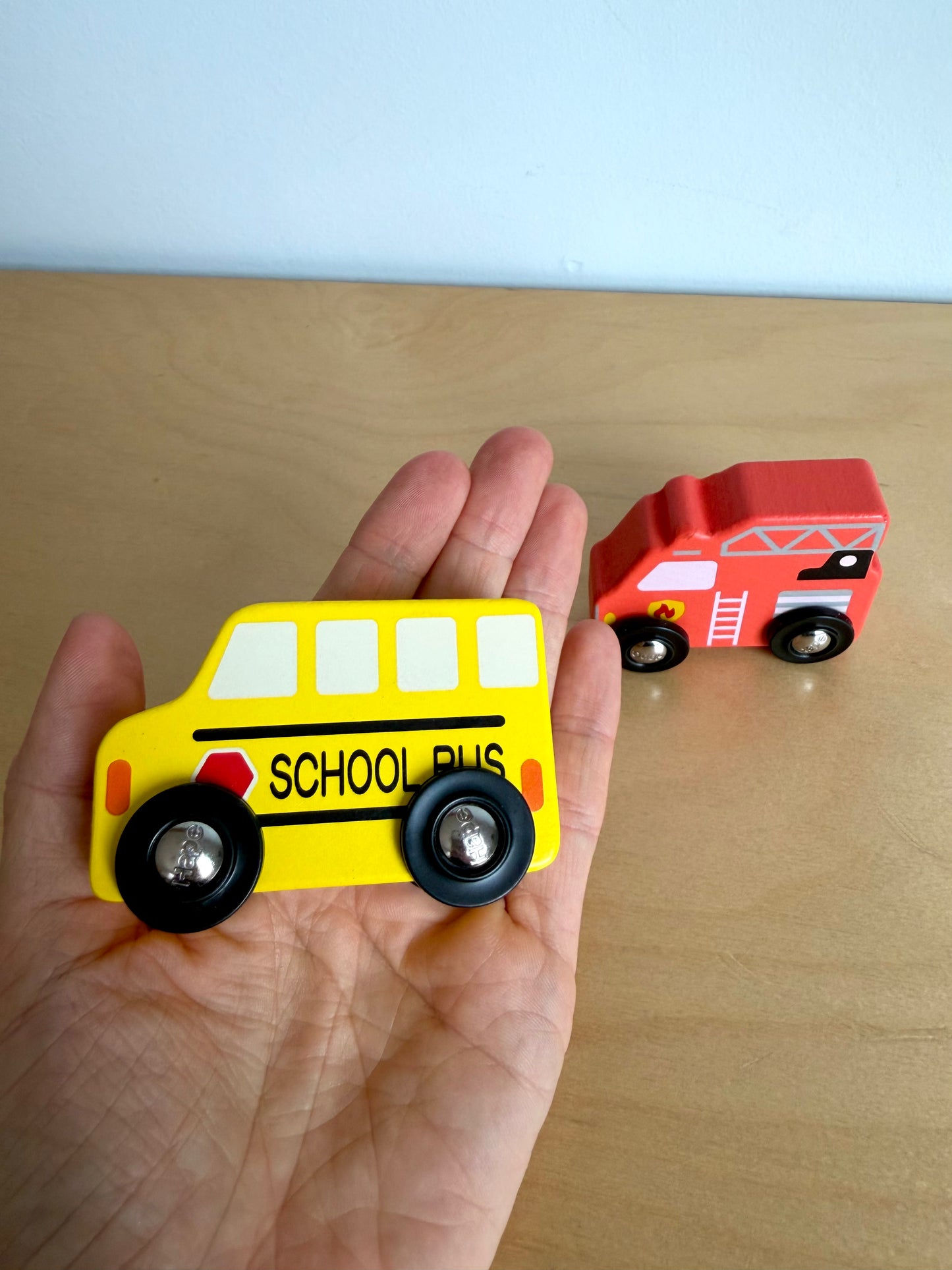 Hape Firetruck + School Bus Toy