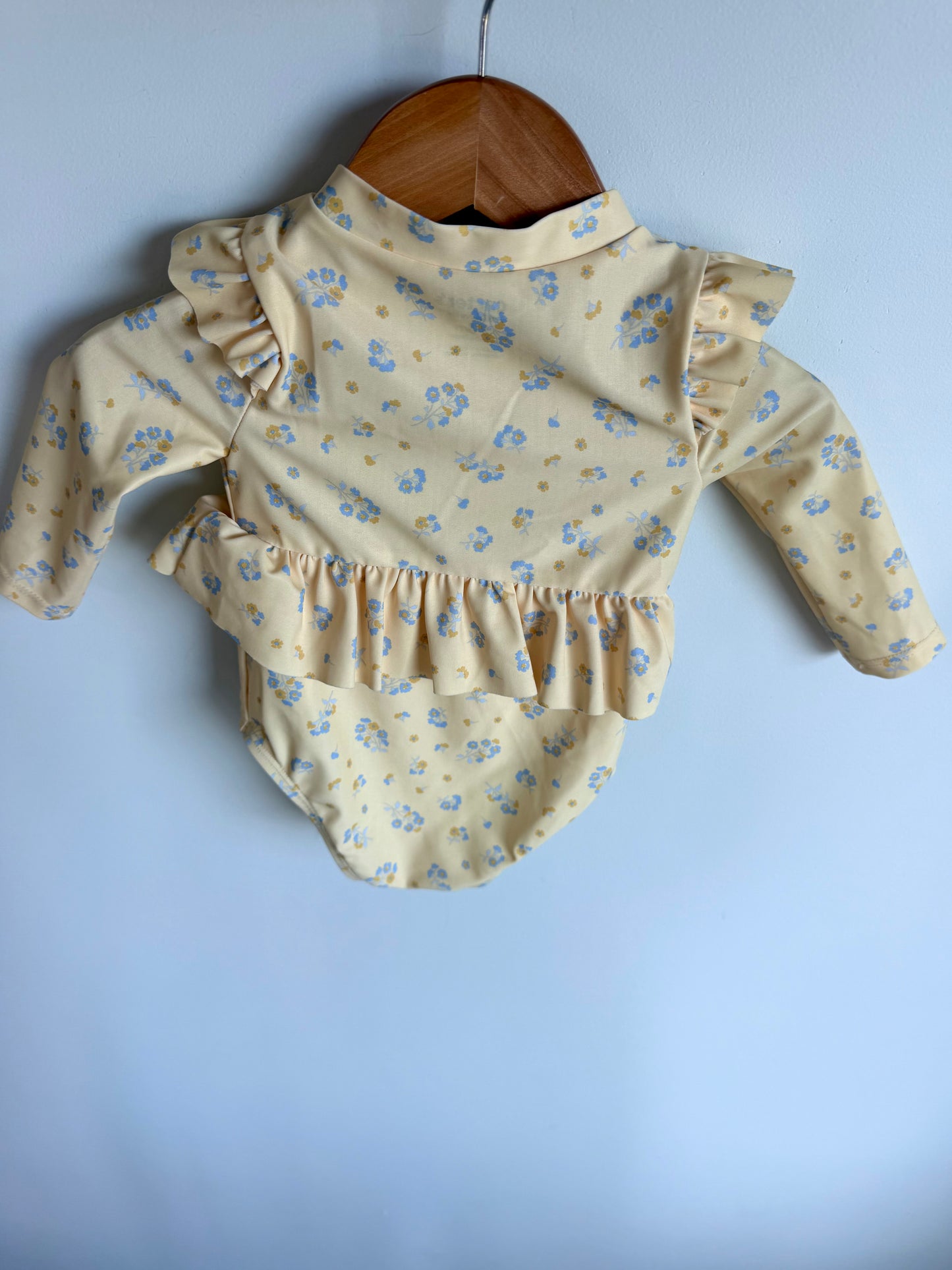 Yellow Floral Half Zip Swimsuit / 3-6m