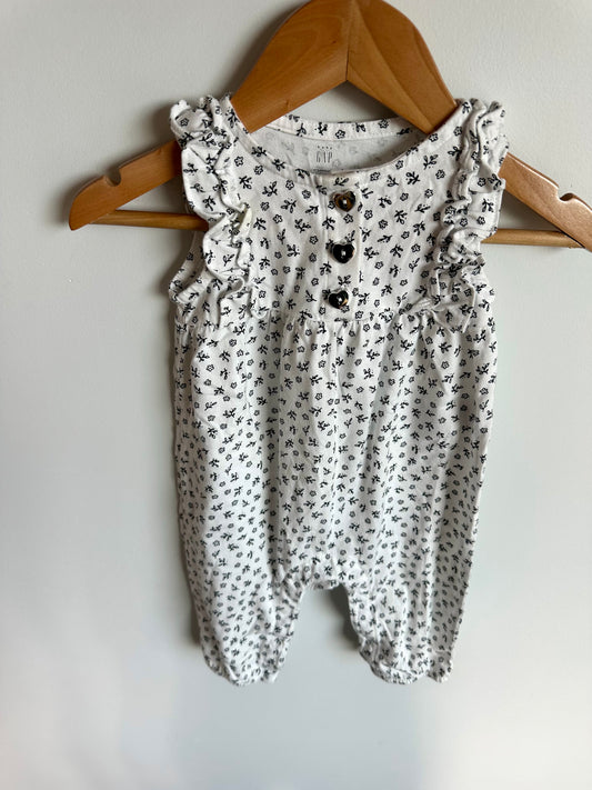 Black + White Floral Jumpsuit / 3-6m