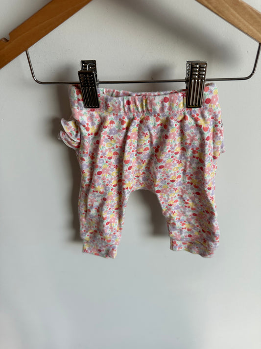 Floral Ruffle Bottom Pants / 0-3m