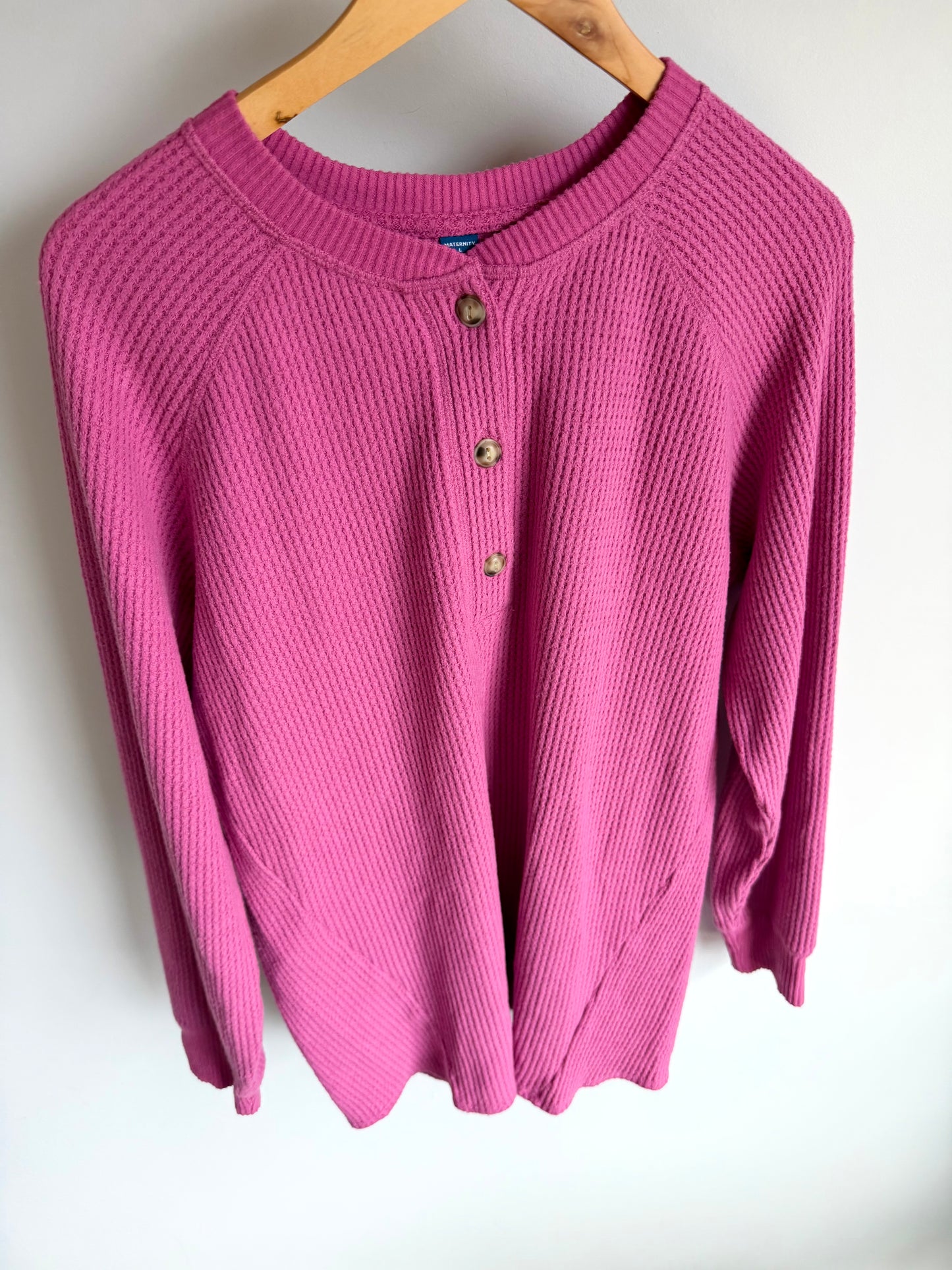 Pink 3 Button Long Sleeve Maternity Top / Large