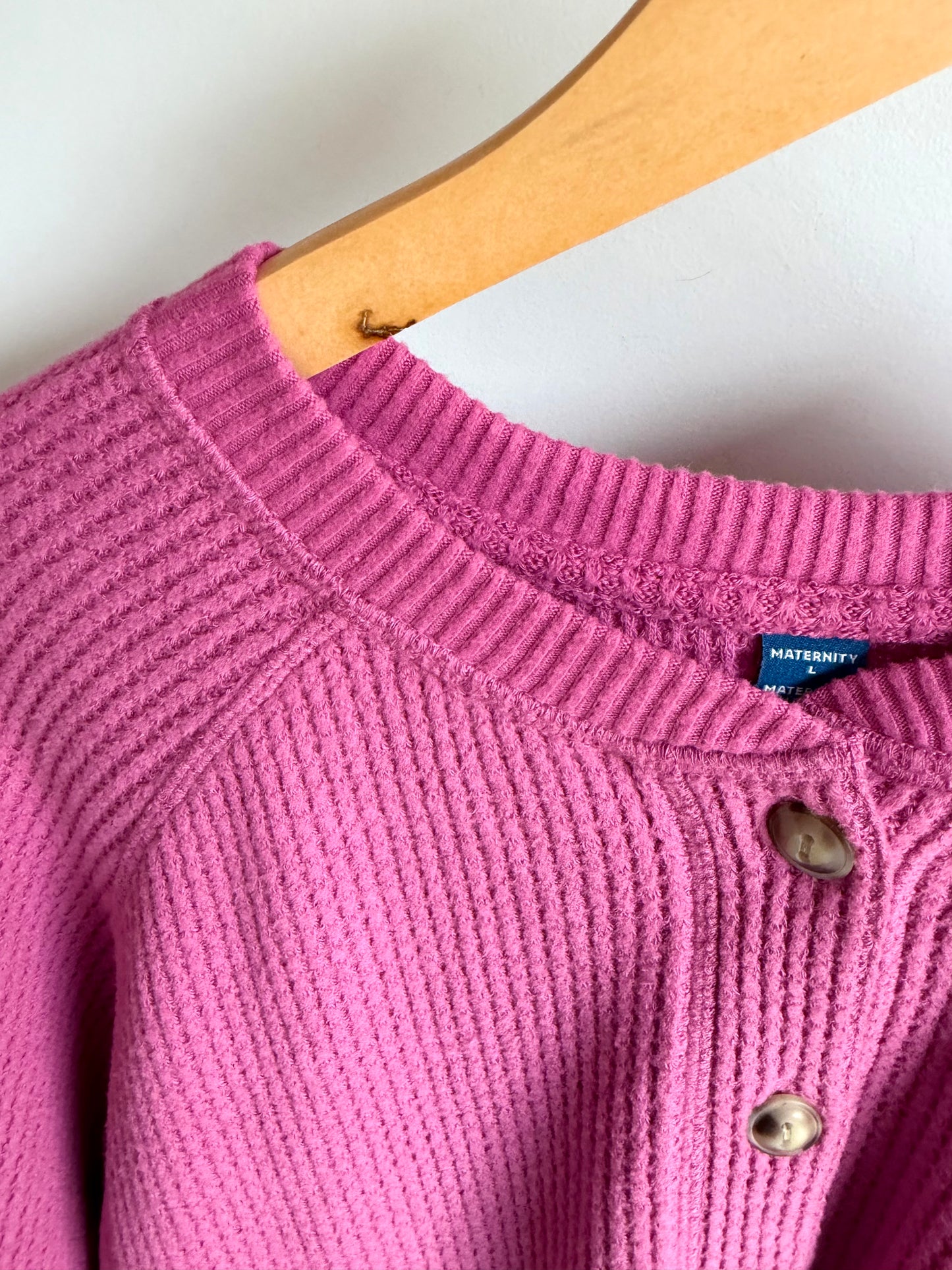 Pink 3 Button Long Sleeve Maternity Top / Large