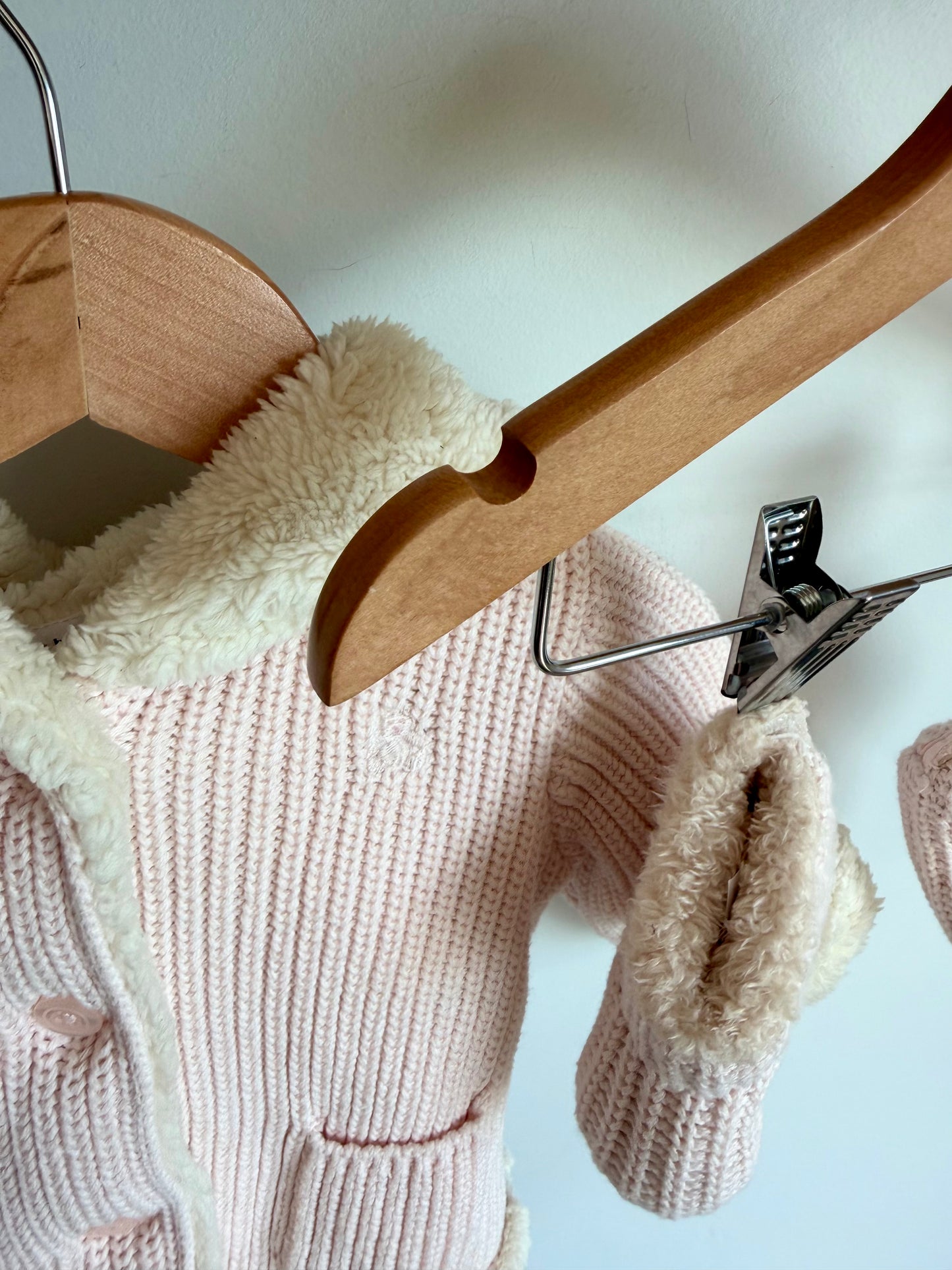 Gap Pink Knit Faux Fur Lined Hooded Cardigan + Boots Set / 6-12m