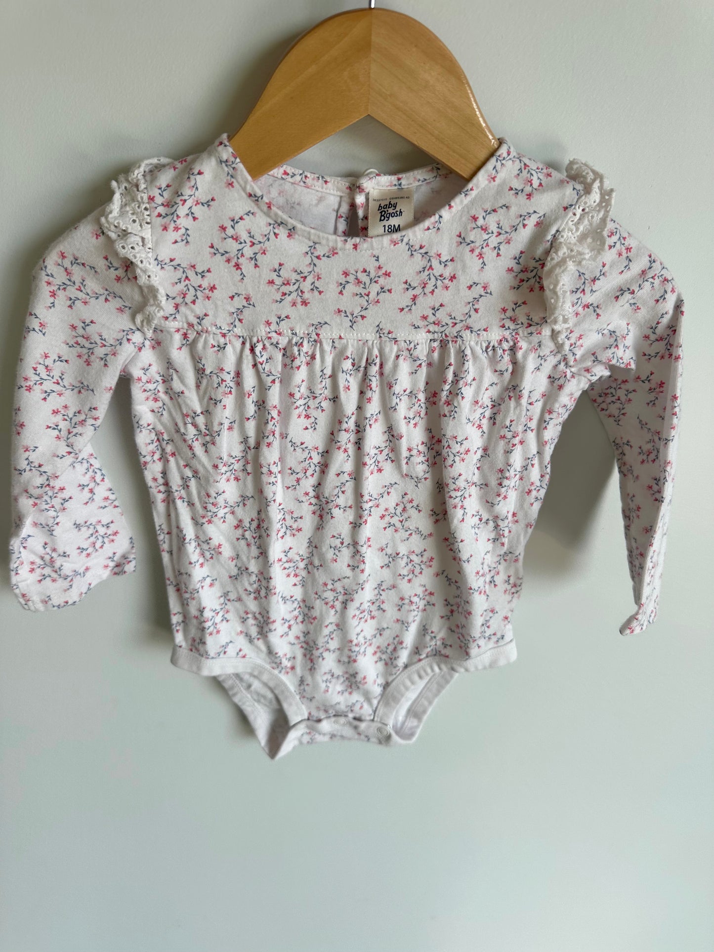 White Floral Bodysuit with Ruffle Trim / 18m