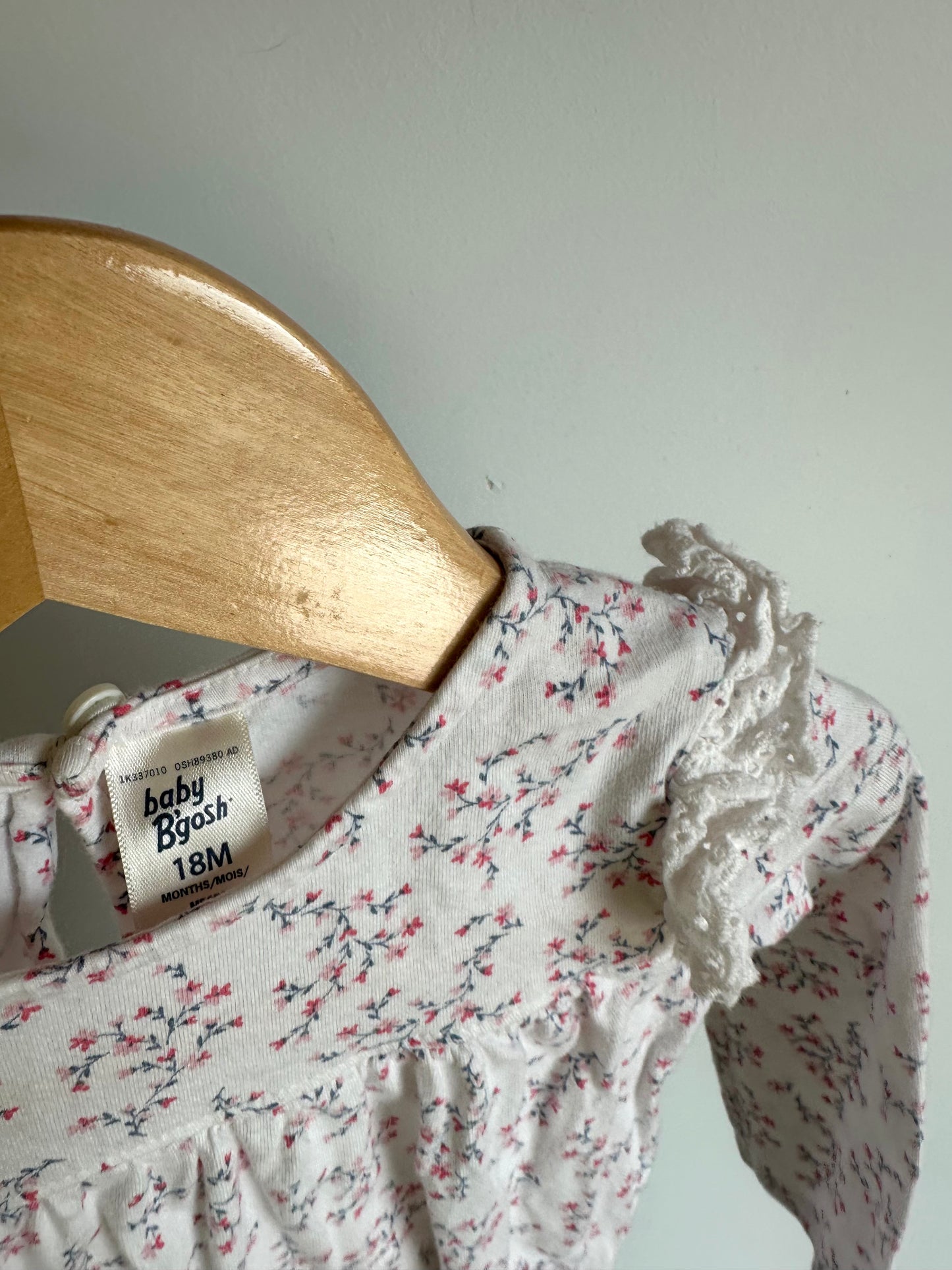 White Floral Bodysuit with Ruffle Trim / 18m